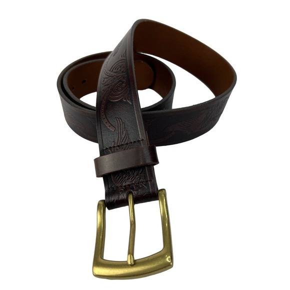 Wrangler Western Belt Men 36 Waist Brown Leather Embossed Design Vintage 36W - Picture 1 of 8